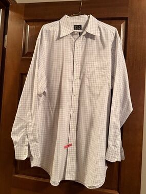 Jos. A. Bank White Dress Shirt with Light Blue Check
